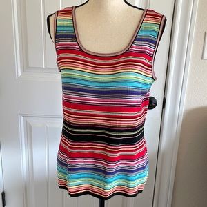 Escada Scoop Neck Sleeveless Tank Top Multi Color Striped Size EU 44/US Large